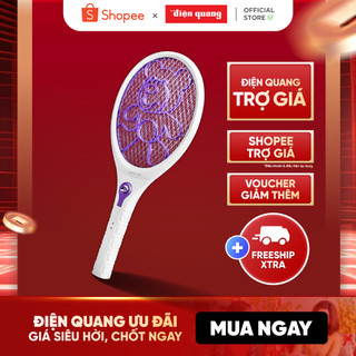 Vợt muỗi Điện Quang ĐQ EMR04 WP (trắng - tím) - Xả nhanh dòng điện 5s, chống giật. Lưới vợt chống gỉ - BH 12 tháng