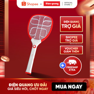 Vợt muỗi Điện Quang ĐQ EMR02 WR (trắng - đỏ) - Xả nhanh dòng điện 5s, chống giật. Lưới vợt chống gỉ - BH 12 tháng