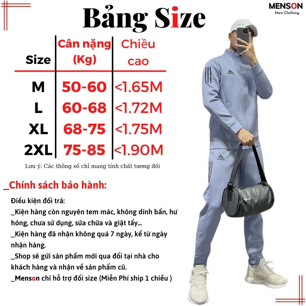 Bộ thể thao nam thu đông kéo khoá Adidas cao cấp dài tay Menson MD8446 Bộ đồ nam mùa đông dày dặn 2023 Hàng Hiệu