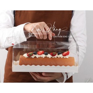 10 túi mica quay xách đựng bánh bông lan cuộn lớn , hộp mica đựng bánh bông lan size 27cm,..