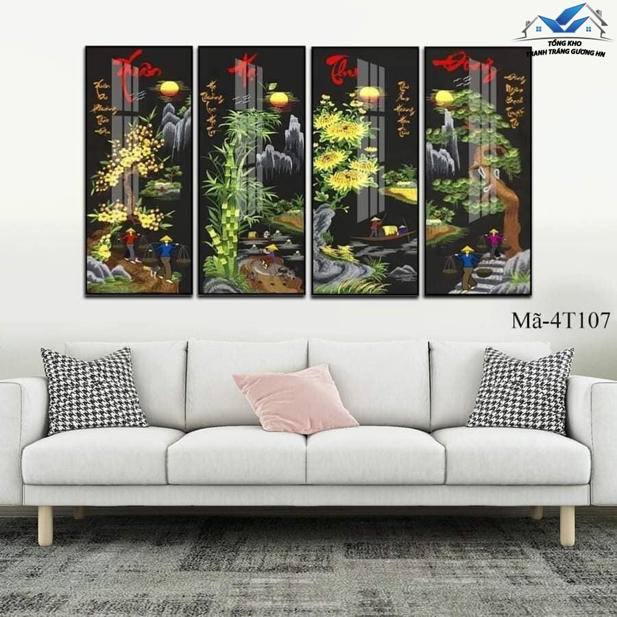 Tranh Treo Tường Tráng Gương "TỨ QUÝ" Decor Trang Trí Phòng Khách Hợp Phong Thủy Mang Lại Tài Lộc/ Tranh Tết May Mắn