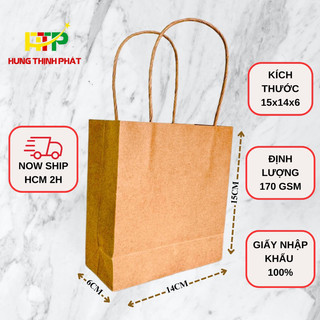 Túi giấy kraft nâu size 15x14x6 vuông vừa, chất giấy dày dặn định lượng 170 gsm, đựng quà, mỹ phẩm