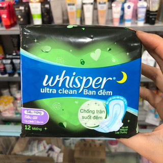  Băng vệ sinh Whisper Ultra Clean ban đêm siêu thấm có cánh 12 miếng 