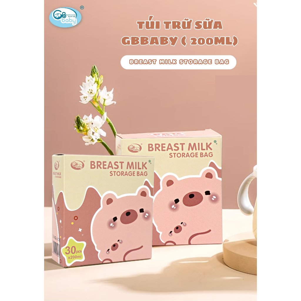 Túi Trữ Sữa Gbbaby 120ml/200ml-Có Khóa Zip Chắc Chắn Chống Rò Rỉ, họa tiết đáng yêu -Hộp 30 miếng
