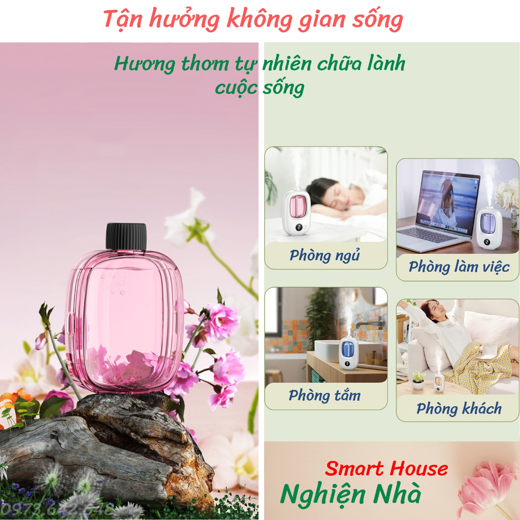 Máy Khuếch tán tinh dầu tự động hẹn giờ treo tường để bàn phòng ngủ phòng khách làm thơm nhà làm mát không khí _BC06