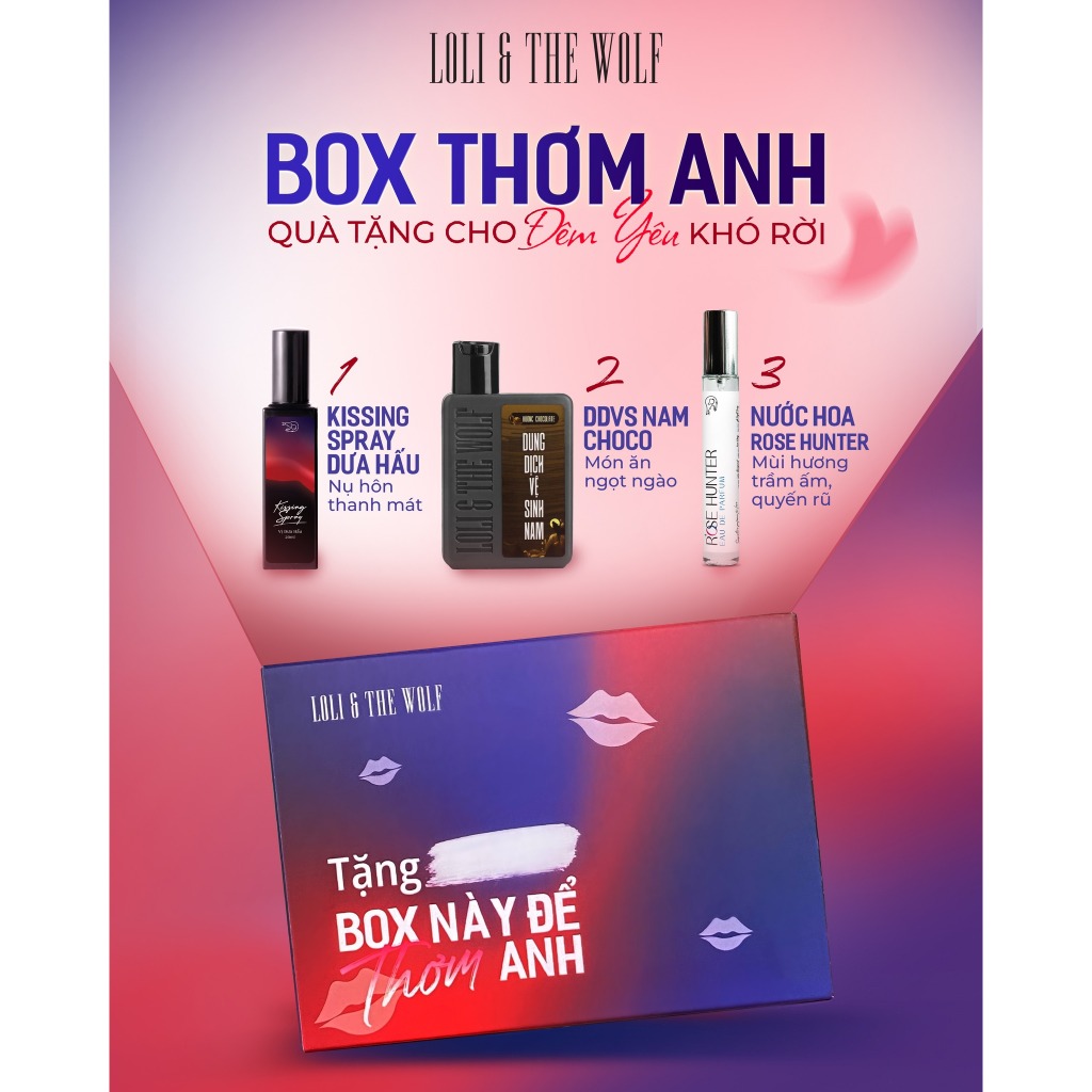 Bộ Quà Tặng Nam Giới BOX THƠM ANH Loli & The Wolf - Dung Dịch Vệ Sinh Nam 80ml & Nước Hoa 10ml & Xịt Thơm Miệng 20ml