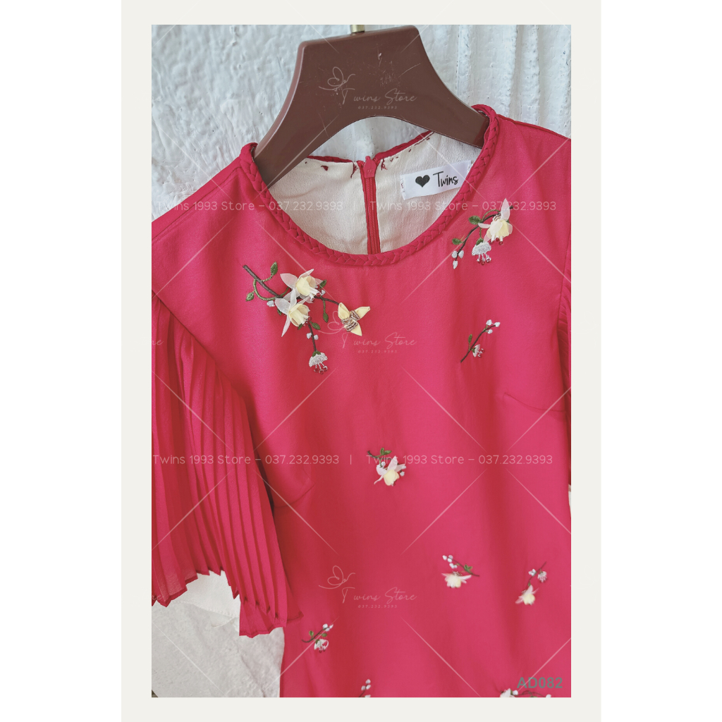 Áo dài cách tân KÈM QUẦN Twins Store, chất tơ óng đính hoa thêu đính cườm 3D thủ công - AD082