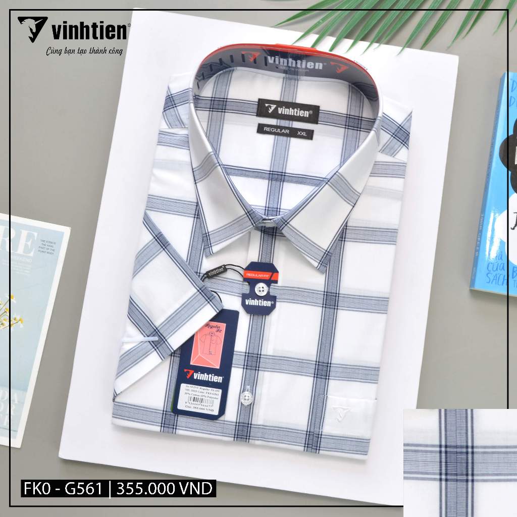 Áo Sơ Mi Ngắn Tay Size Đại 2XL(Bigsize) Sọc Caro Vạt Ngang Form Regular Vĩnh Tiến 355 - Size 2Xl