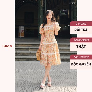 Váy dài nữ hoa nhí tay bồng dáng dài vintage màu be - Giian chính hãng G-V2461