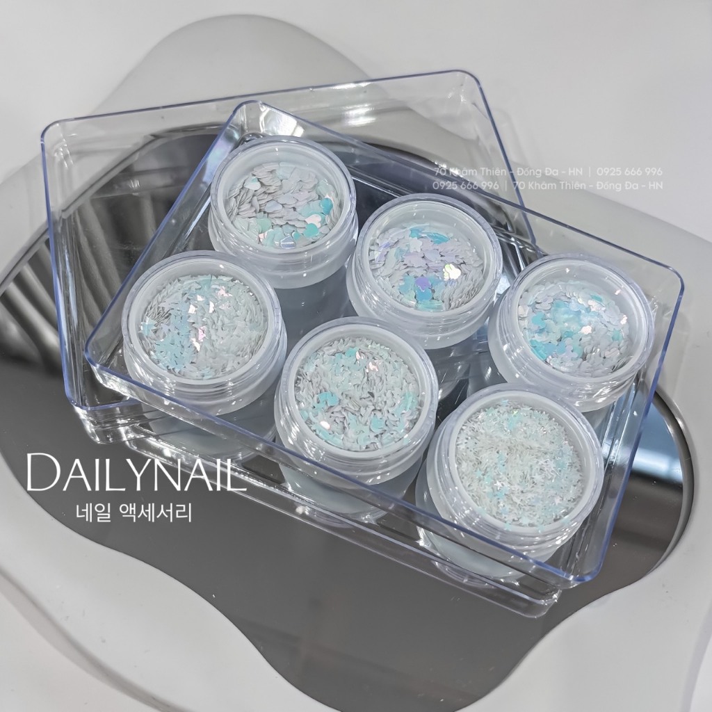 Set nhũ trang trí Pastel ẩn móng trắng Hologram