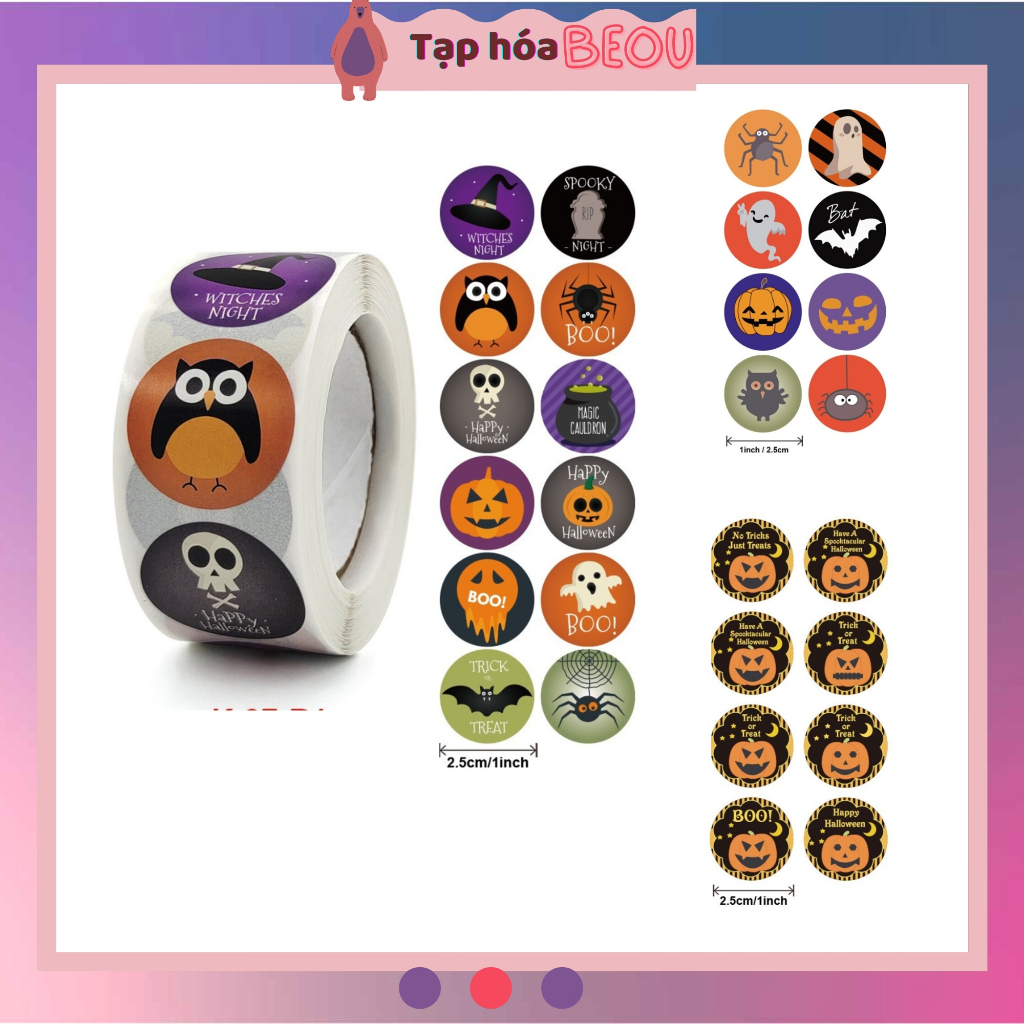 Sticker Halloween set 500 tấm size 2.5cm, nhãn dán lễ hội trang trí quà
