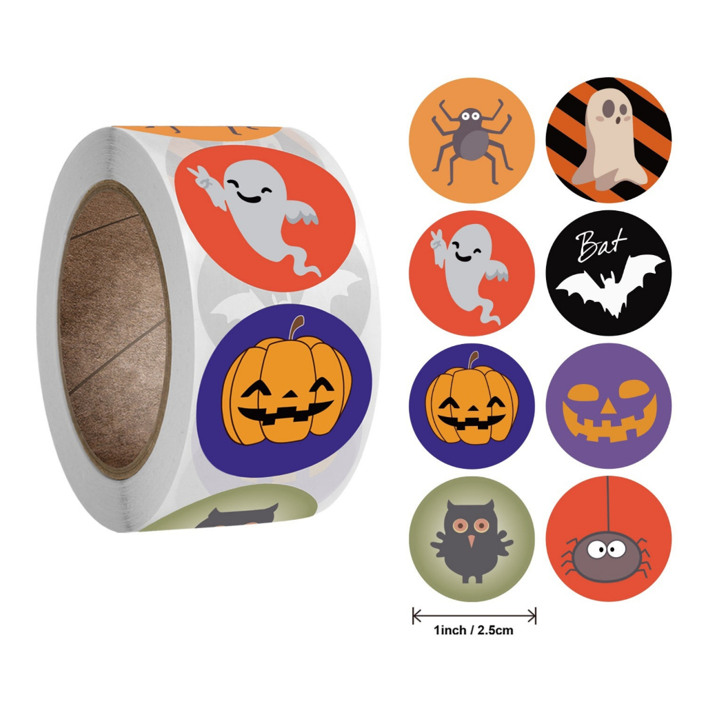 Sticker Halloween set 500 tấm size 2.5cm, nhãn dán lễ hội trang trí quà