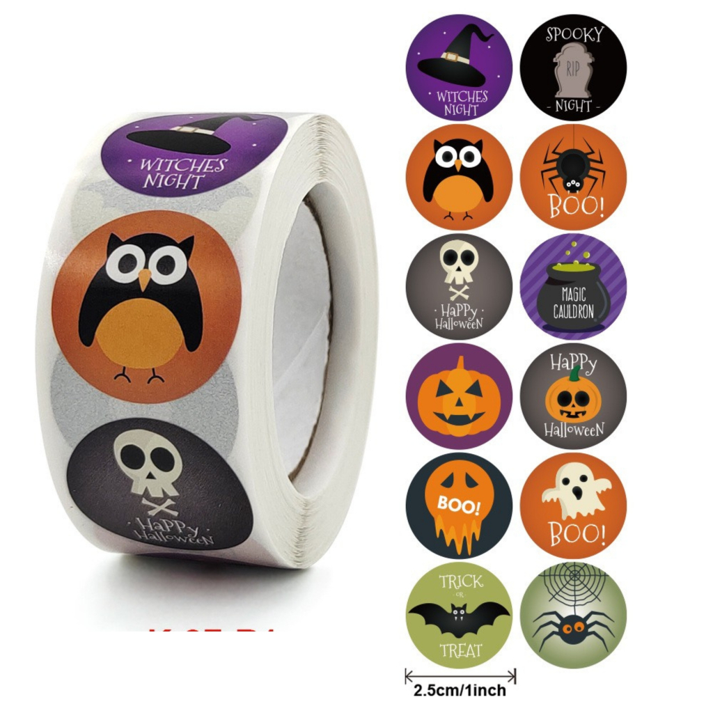 Sticker Halloween set 500 tấm size 2.5cm, nhãn dán lễ hội trang trí quà