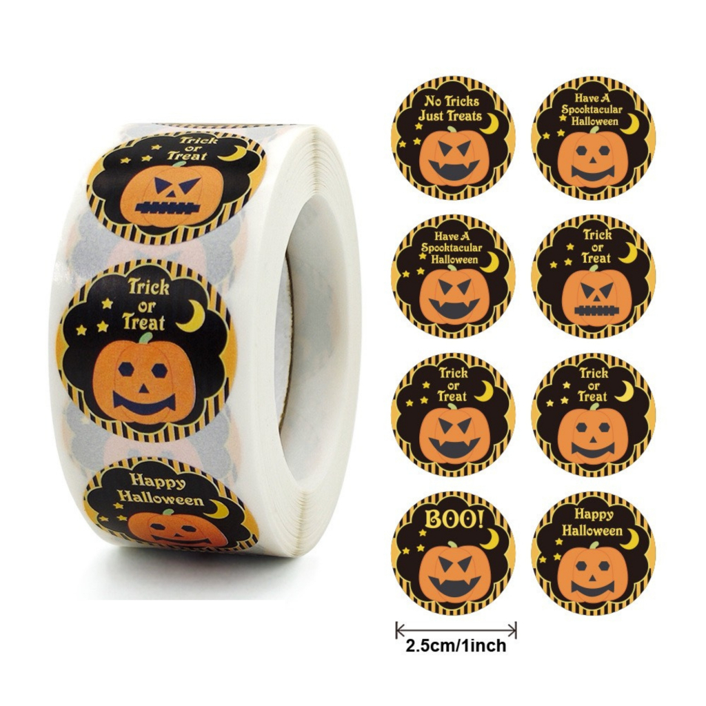 Sticker Halloween set 500 tấm size 2.5cm, nhãn dán lễ hội trang trí quà