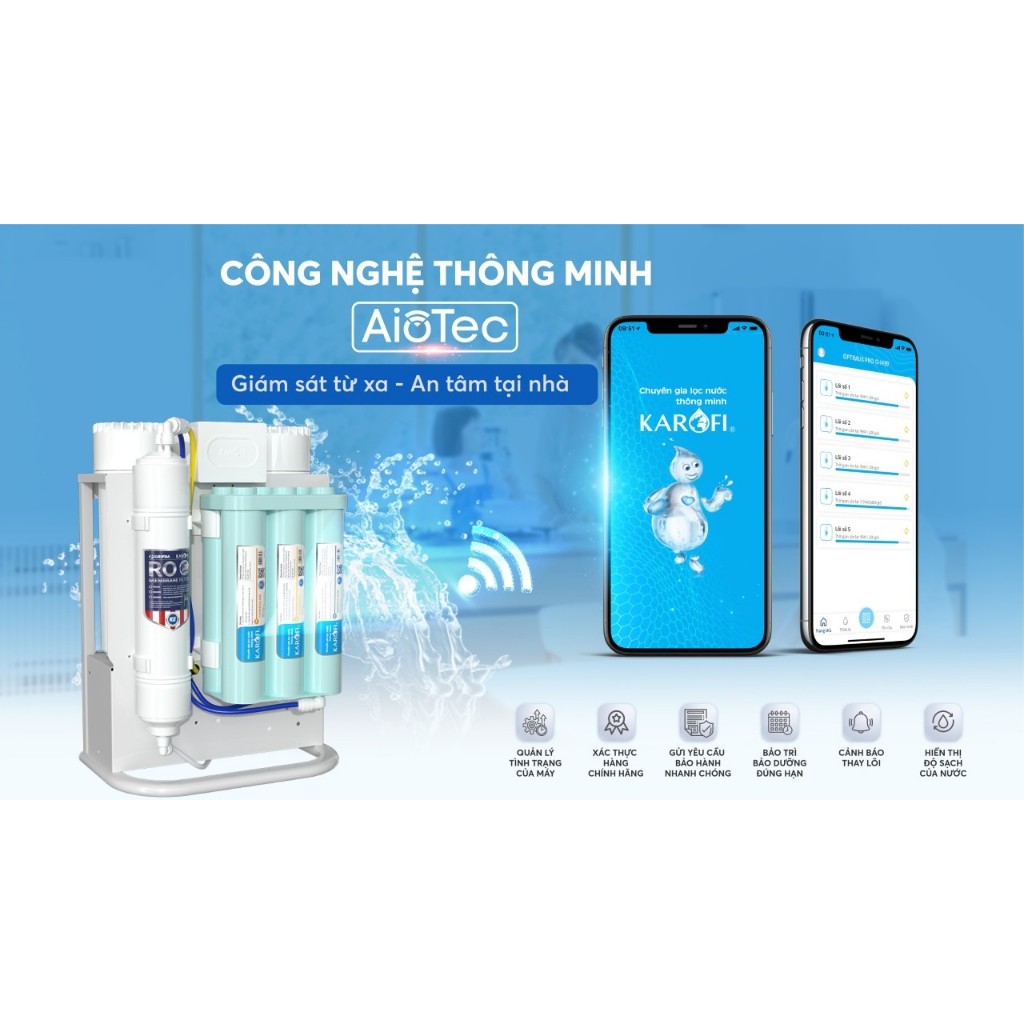 Máy lọc nước RO Karofi KAQ-U96 thế hệ 2022 để gầm 10 lõi, màng RO Purifim Mỹ 100G, vòi LED, bảo hành 36 tháng