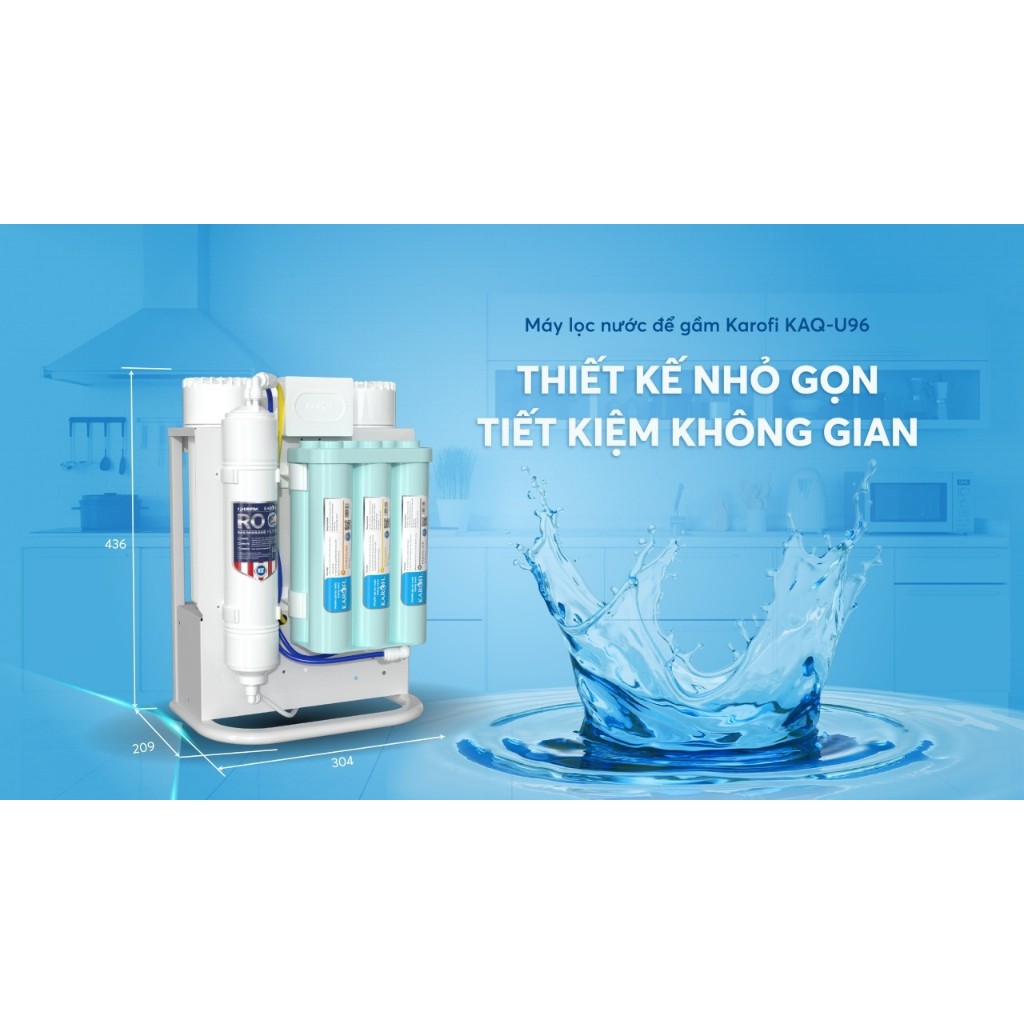 Máy lọc nước RO Karofi KAQ-U96 thế hệ 2022 để gầm 10 lõi, màng RO Purifim Mỹ 100G, vòi LED, bảo hành 36 tháng