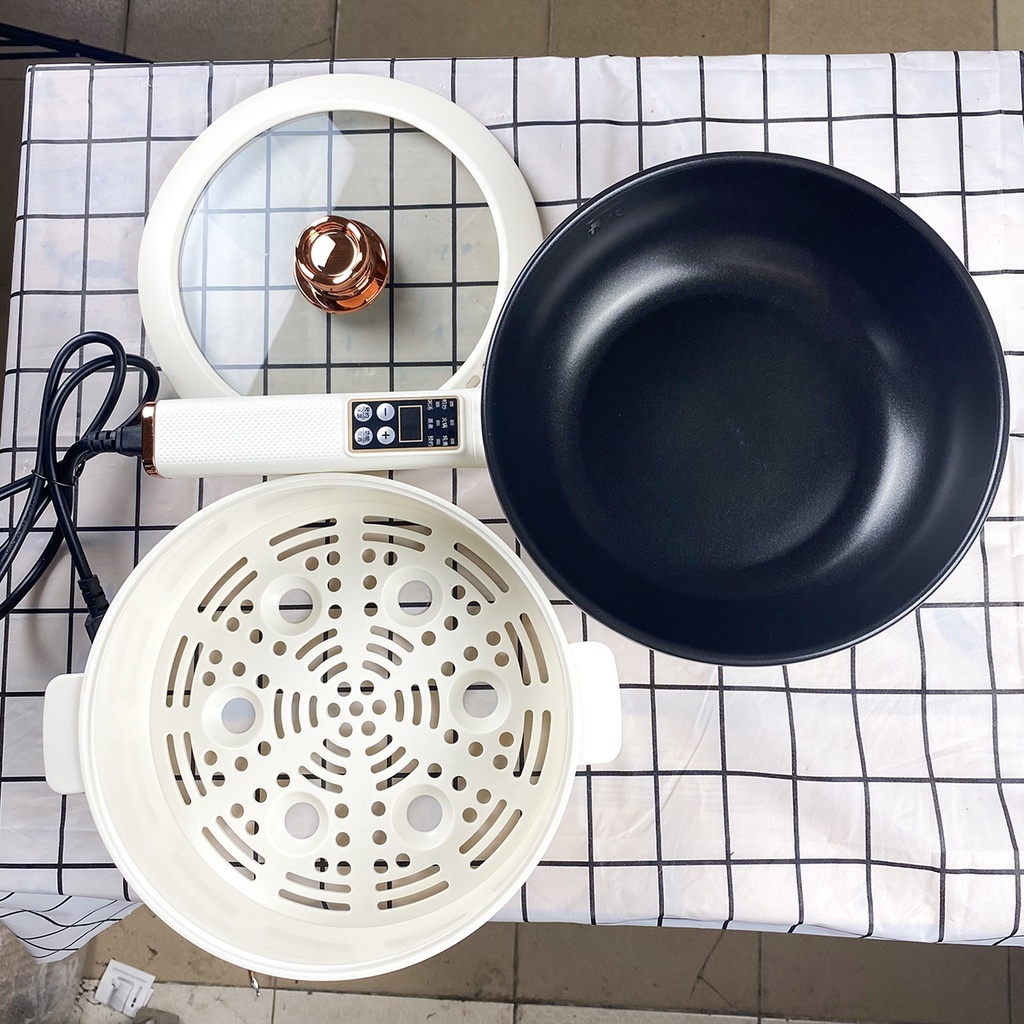 Chảo Điện Đa Năng Chống Dính Size 26Cm Dung tích 3L, Nồi Lẩu Đa Năng 2 Tầng Kèm Giá Hấp Tiện Dụng _CD26