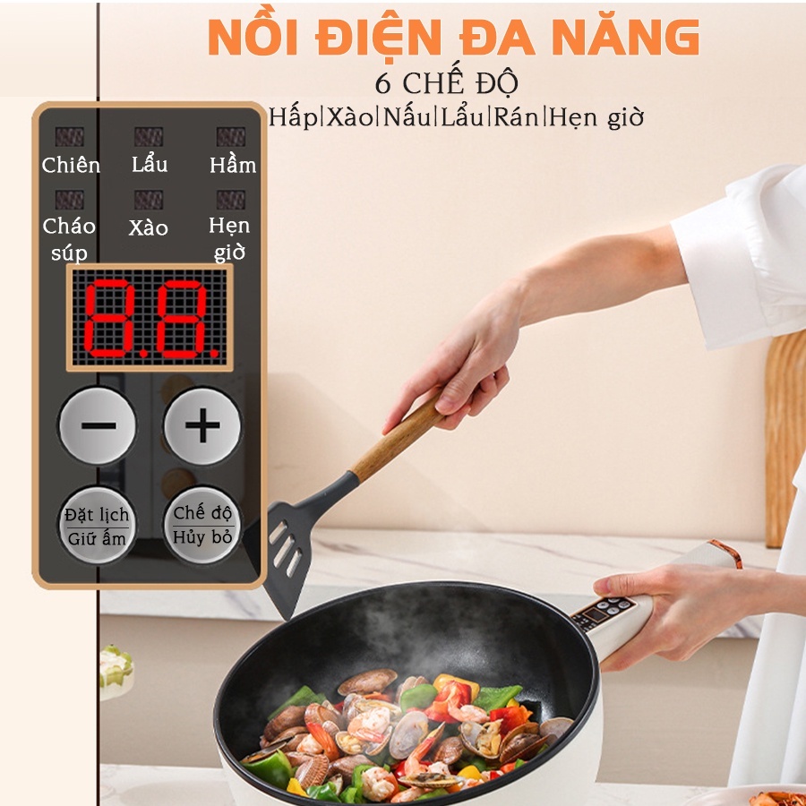 Chảo Điện Đa Năng Chống Dính Size 26Cm Dung tích 3L, Nồi Lẩu Đa Năng 2 Tầng Kèm Giá Hấp Tiện Dụng _CD26