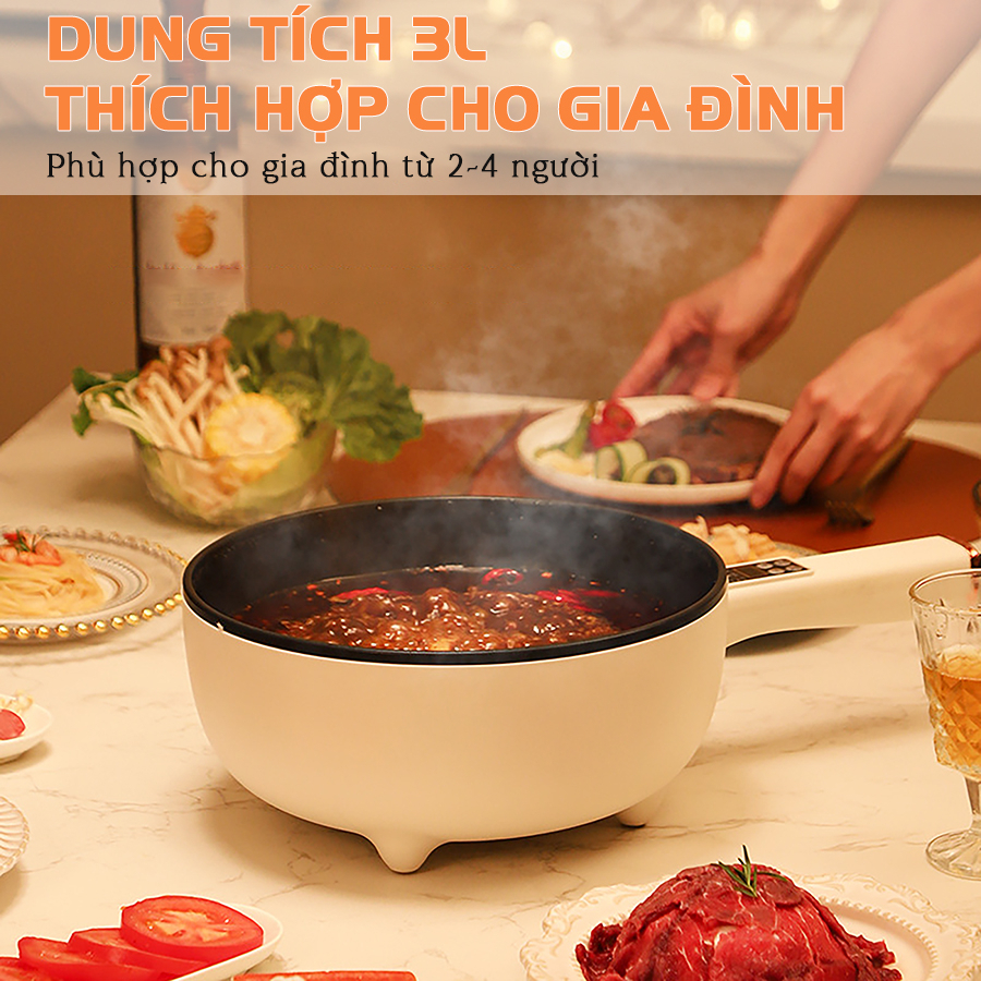 Chảo Điện Đa Năng Chống Dính Size 26Cm Dung tích 3L, Nồi Lẩu Đa Năng 2 Tầng Kèm Giá Hấp Tiện Dụng _CD26