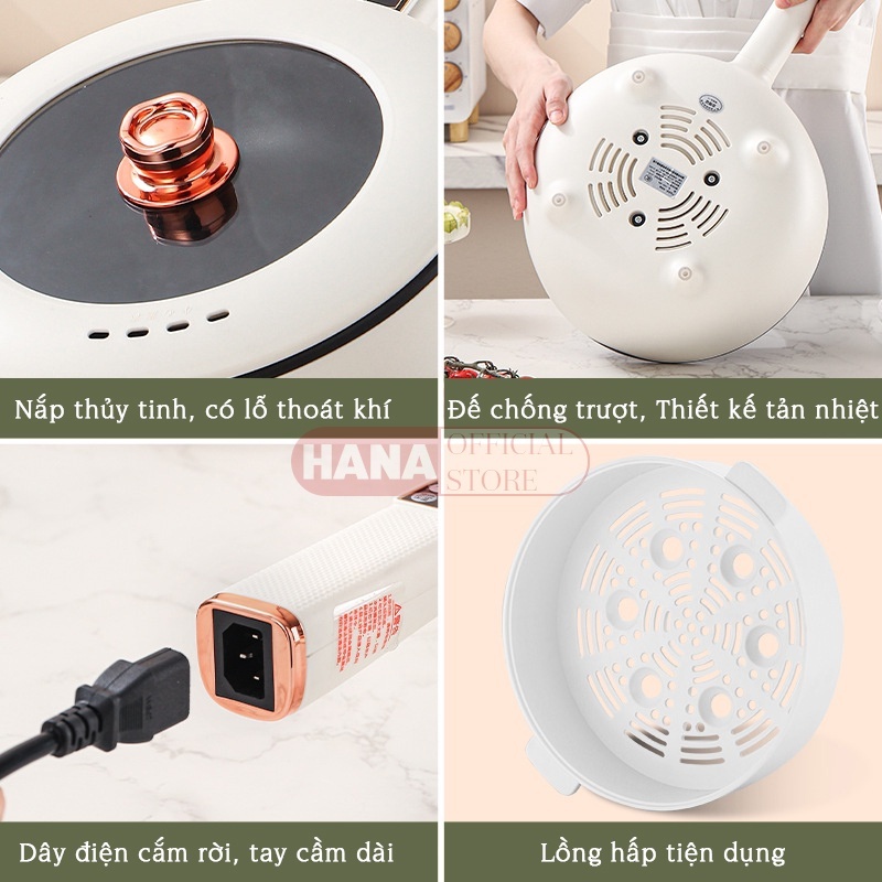Chảo Điện Đa Năng Chống Dính Size 26Cm Dung tích 3L, Nồi Lẩu Đa Năng 2 Tầng Kèm Giá Hấp Tiện Dụng _CD26