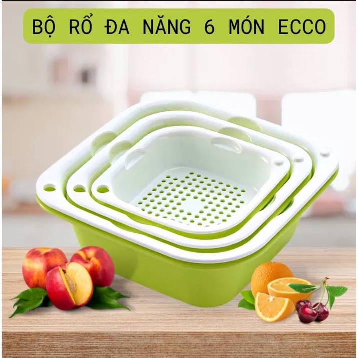 Bộ thau rổ nhựa vuông 6 món ECOCO Bộ rổ nhựa Việt Nhật dày đẹp [Giao Màu Ngẫu Nhiên]