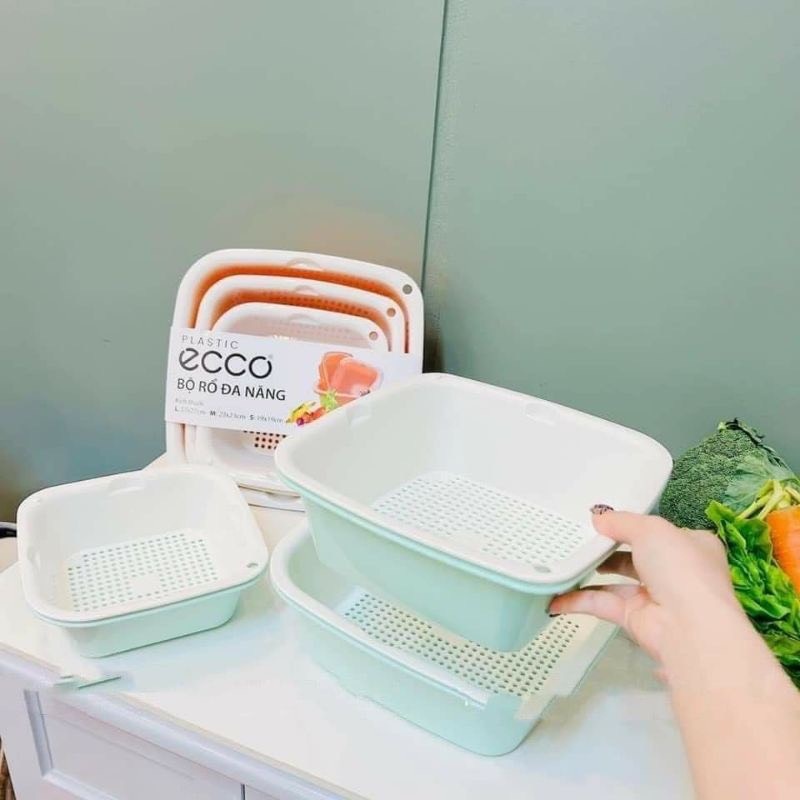 Bộ thau rổ nhựa vuông 6 món ECOCO Bộ rổ nhựa Việt Nhật dày đẹp [Giao Màu Ngẫu Nhiên] | BigBuy360 - bigbuy360.vn