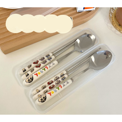 Bộ thìa dĩa đũa shin cậu bé bút chì BTDD5a có hộp đựng văn phòng du lịch dã ngoại