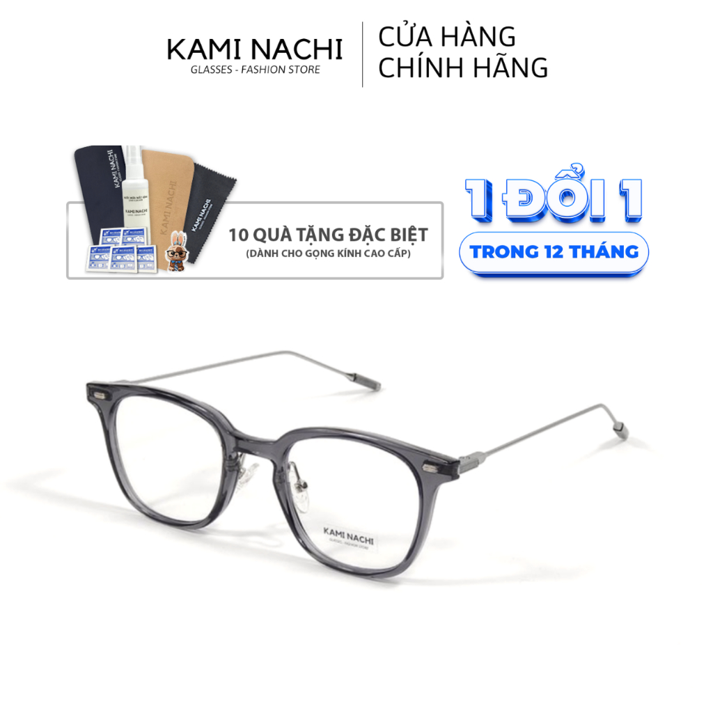 Gọng kính Acetate dáng vuông, có tròng chống Ánh Sáng Xanh KAMI NACHI phong cách hiện đại TC