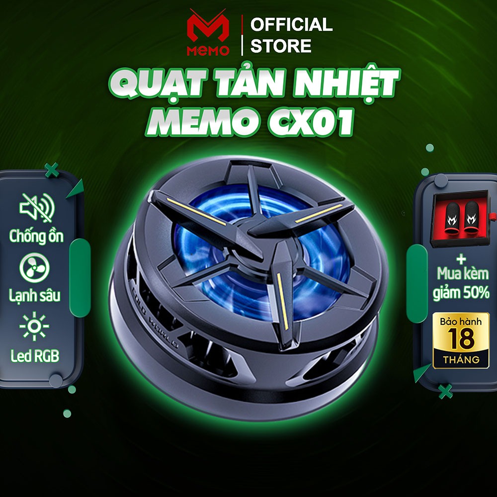 Quạt tản nhiệt điện thoại gaming sò lạnh MEMO CX01 nam châm từ tính đèn led RGB chống ồn chơi game mobi Liên Quân FF COD
