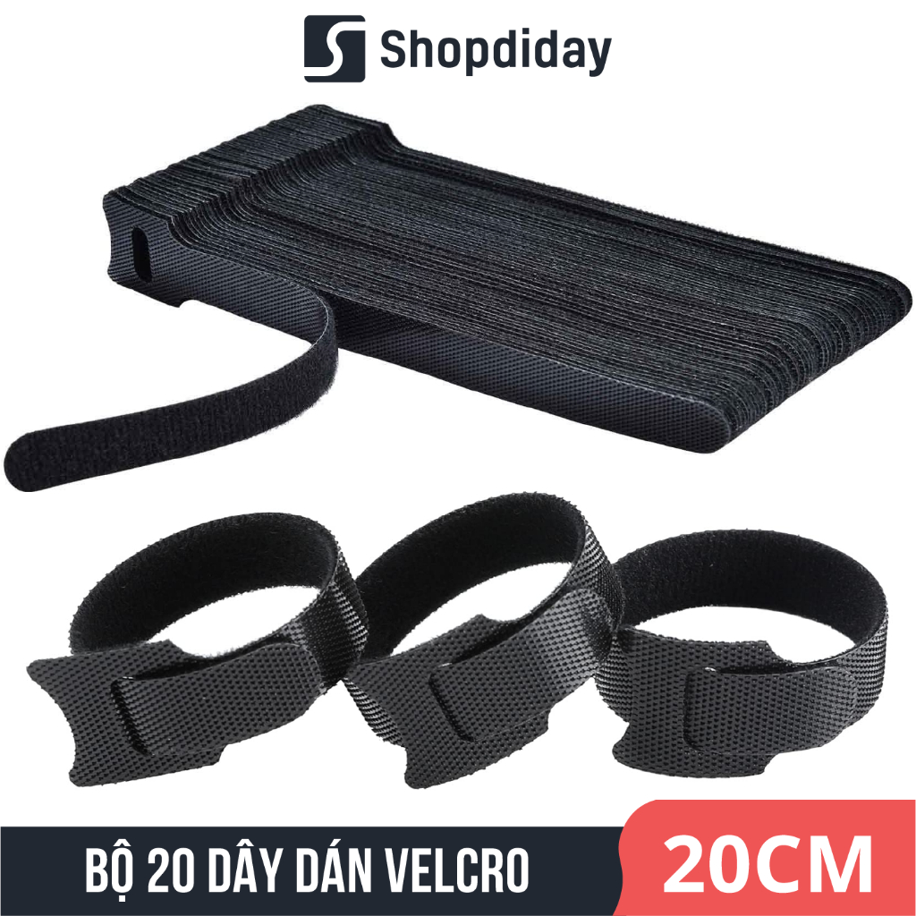 Bộ 20 Dây Quấn Cáp Chống Rối, Dây Dán Velcro Buộc Gọn Cáp Dây Điện Dài 20cm/15cm Nhiều Màu D02B