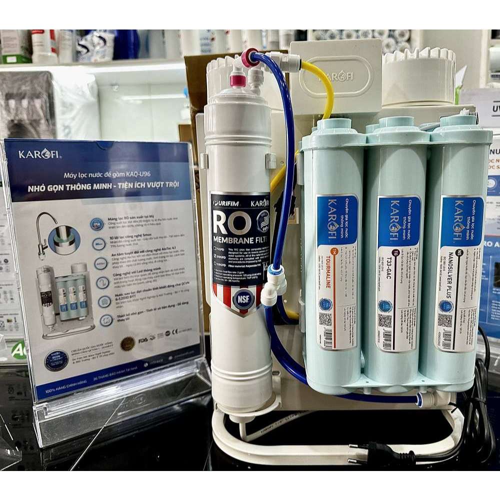 Máy lọc nước RO Karofi KAQ-U96 thế hệ 2022 để gầm 10 lõi, màng RO Purifim Mỹ 100G, vòi LED, bảo hành 36 tháng