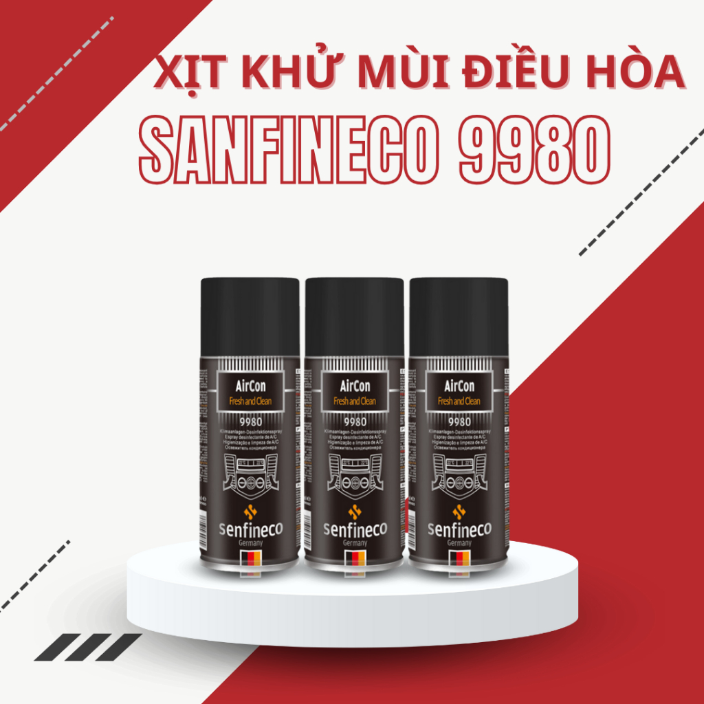 Xịt khử mùi điều hòa nội thất ô tô hương chanh Senfineco 9980 AirCon Fresh And Clean dung tích 200ml