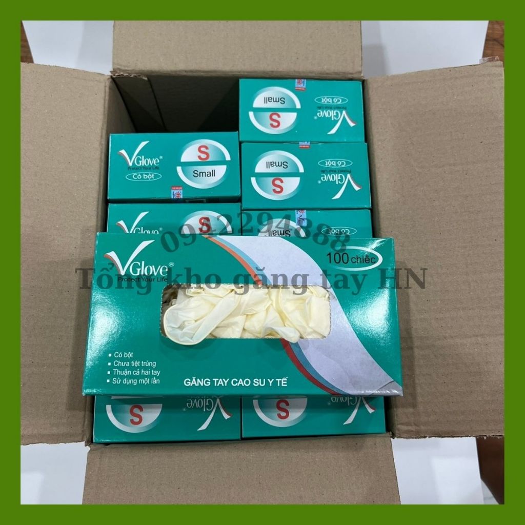 Găng tay y tế có bột thùng 10 hộp, bao tay y tế có bột hàng chính hãng