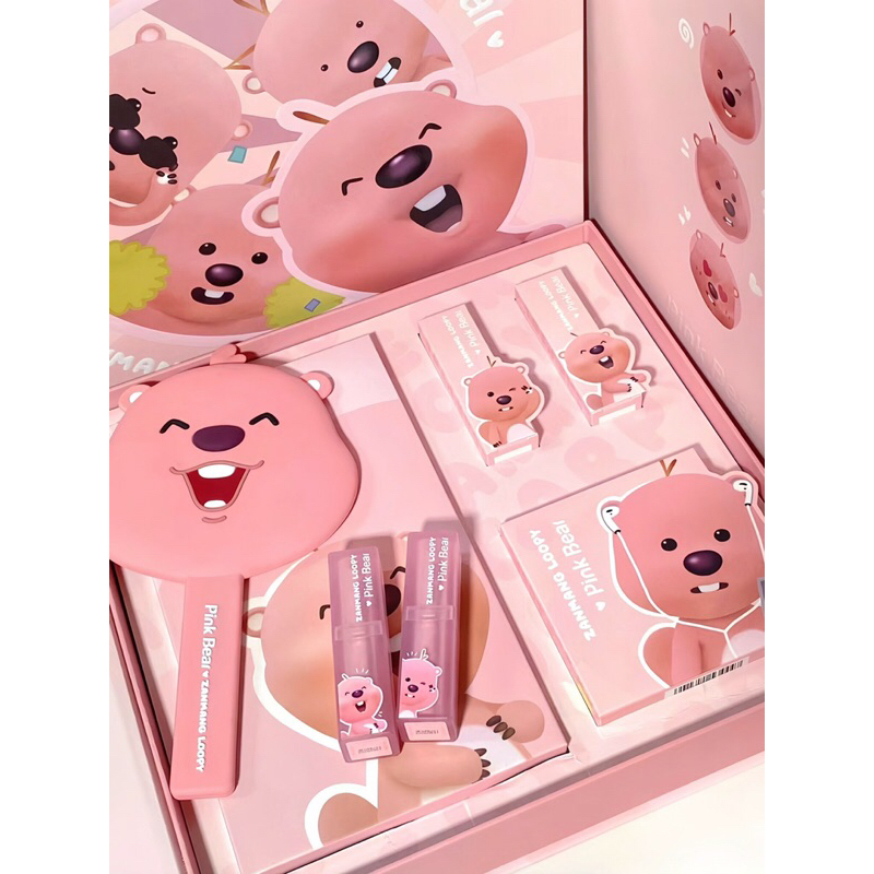 Set Makeup PINK BEAR Zangwang Loopy KÈM GẤU VÀ LY NƯỚC