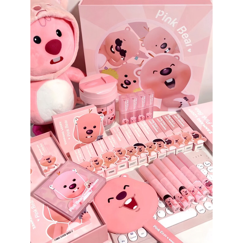 Set Makeup PINK BEAR Zangwang Loopy KÈM GẤU VÀ LY NƯỚC
