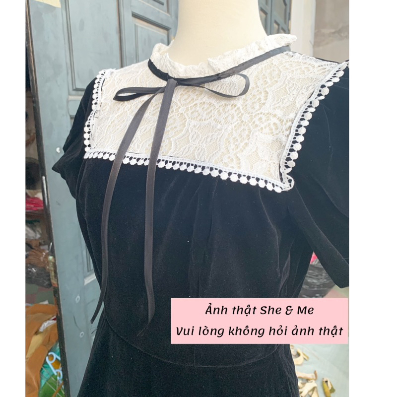 Hera Dress_Đầm Nữ Nhung Thắt Nơ Phối Ren Hai Lớp Siêu Đẹp