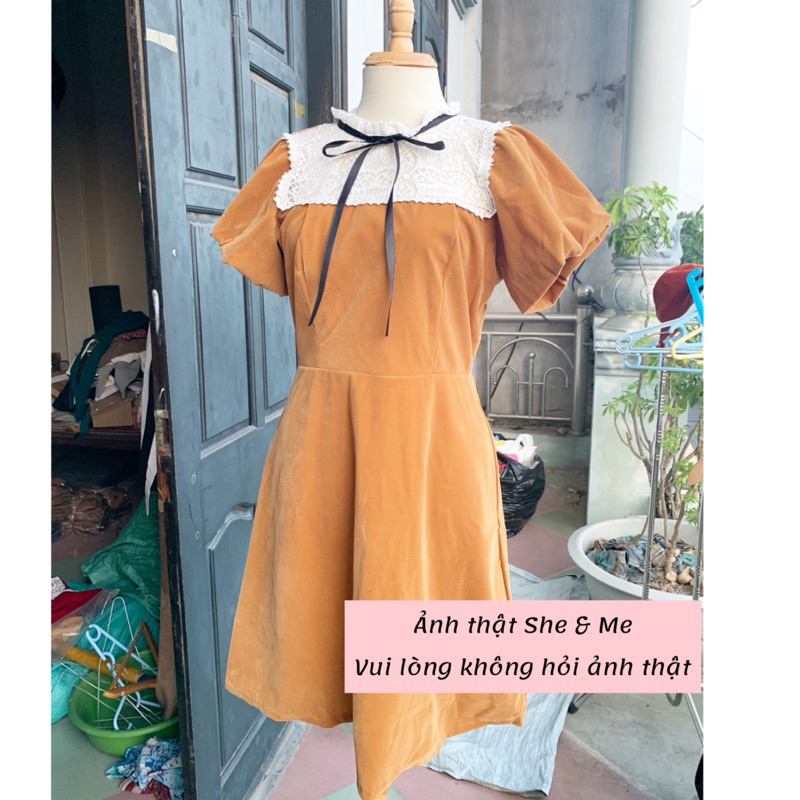 Hera Dress_Đầm Nữ Nhung Thắt Nơ Phối Ren Hai Lớp Siêu Đẹp