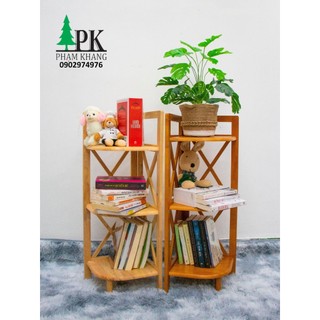 Kệ góc 3 tầng gỗ cao su tự nhiên Phạm Khang - Kích thước rộng 30/ 40 cm - Màu tự nhiên/ Vàng cherry