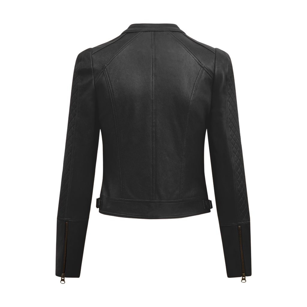 Áo Da Nữ FTT Leather Racer Jacket Da Cừu Họa tiết Gân Dọc Tay Chần Trám - Mã AN203C