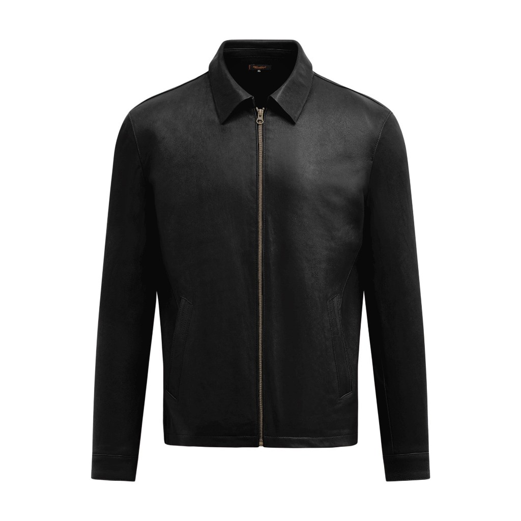 Áo khoác da nam FTT Leather Collar Jacket da cừu cổ bẻ trơn dáng suông - Mã AD408