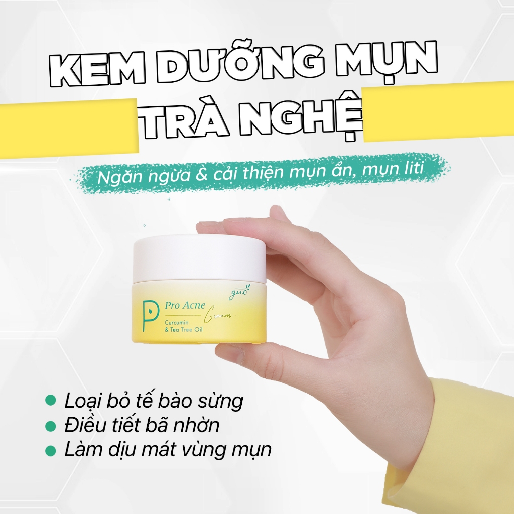 Bộ đôi Sạch Mụn Mờ Thâm kem mụn trà nghệ & serum mụn tràm trà GUO