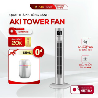 Quạt tháp không cánh AKI TOWER FAN đo nhiệt độ, điều hòa không khí, màn hình LED cảm ứng, công suất 45W