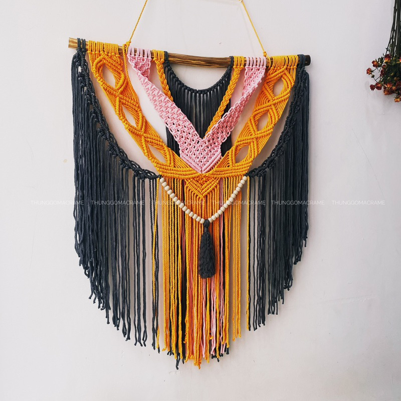 Thảm/rèm/ tranh dây thừng macrame treo tường trang trí nhà cửa homestay.