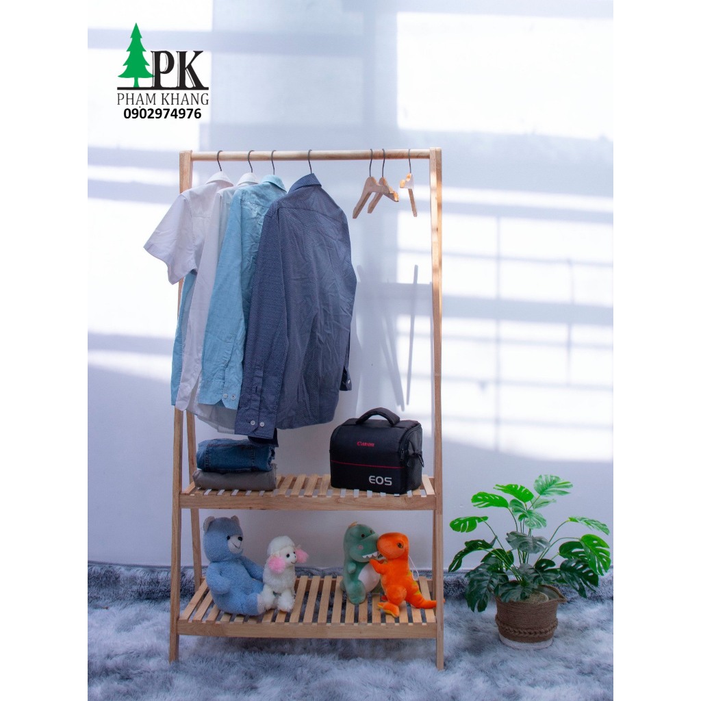 Kệ gỗ treo quần áo chữ A Phạm Khang - Gỗ cao su tự nhiên - Nhiều kích thước 1 tầng/ 2 tầng rộng từ 60 cm/ 80 cm/ 100 cm