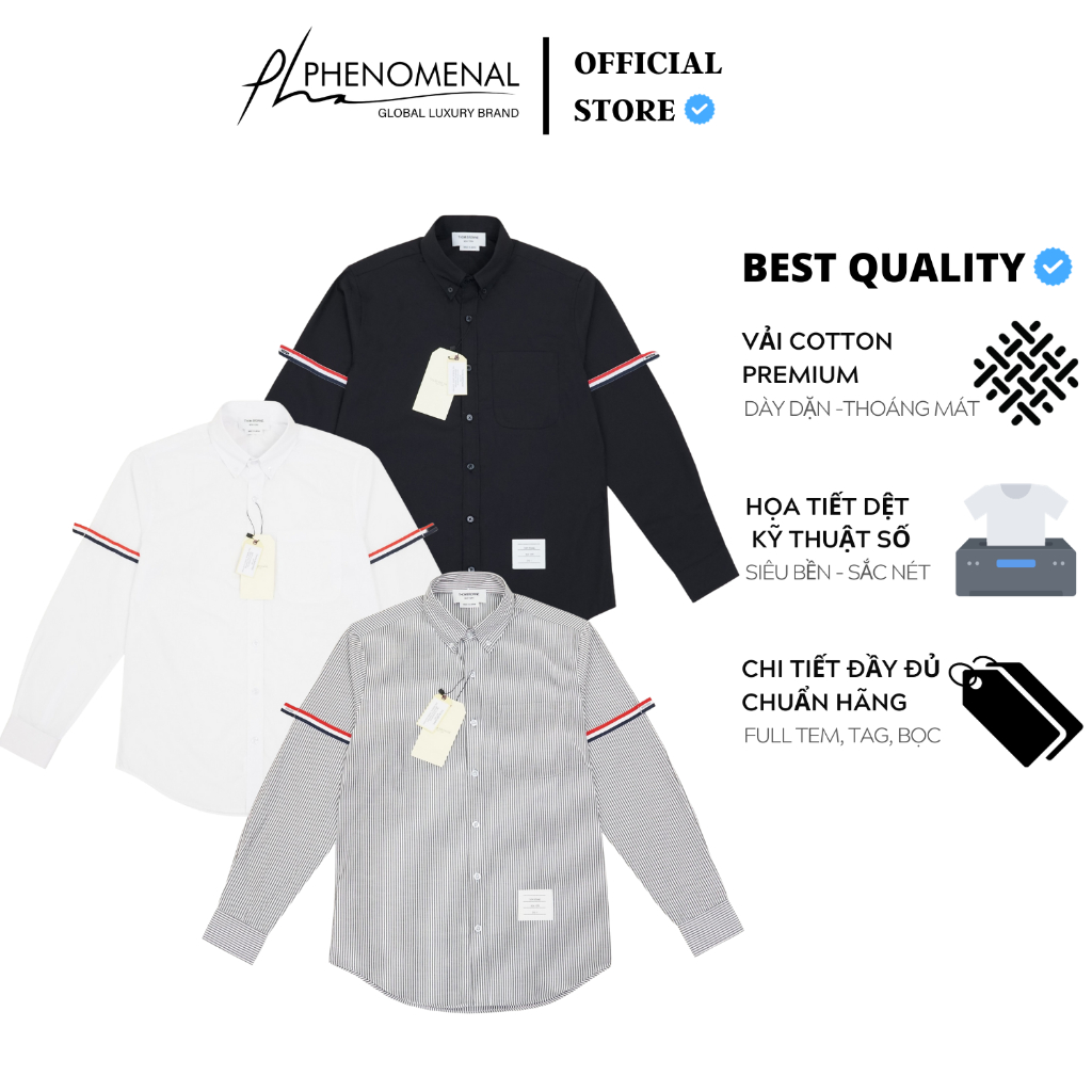 Áo Sơ Mi tay dài Thom Browne Armband loại Best - Shirt Thom Browne Chất cotton dệt Oxford cao cấp