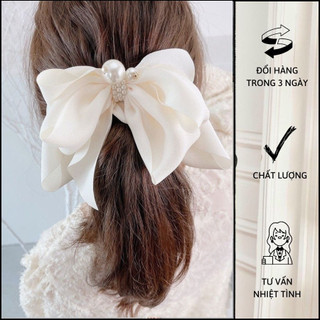 Kẹp tóc nơ đính ngọc vải voan - mpk0058