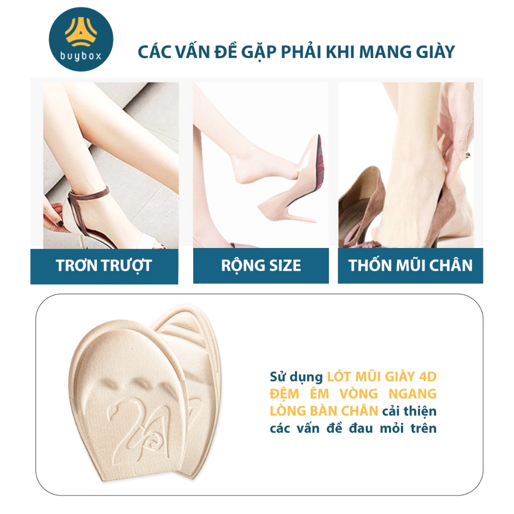 Lót giày 4D đệm êm vòm ngang lòng bàn chân và các ngón chân, chống trượt bàn chân về phía trước - buybox - BBPK181