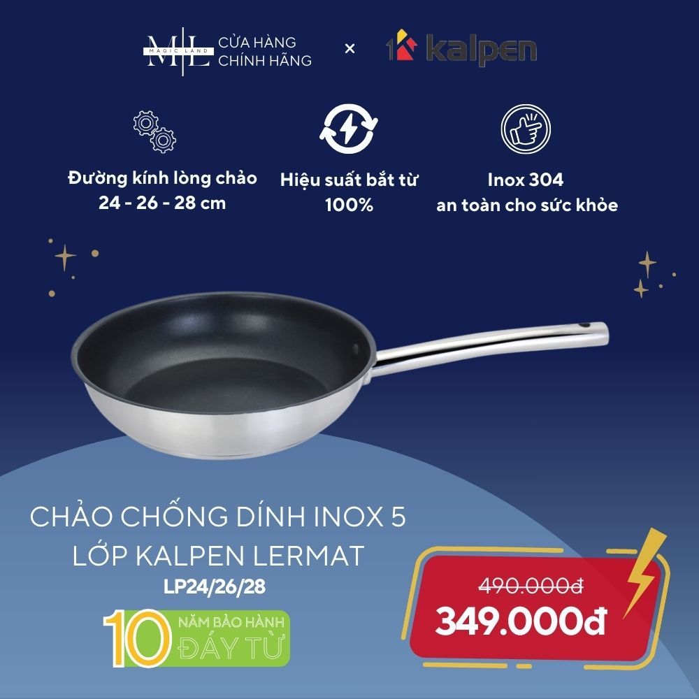 Chảo Chống Dính Inox 5 Đáy Kalpen Lermat, Size 24 - 26 - 28cm,Công Nghệ Đức Cao Cấp, Truyền Nhiệt Tốt, Dùng Mọi Loại Bếp