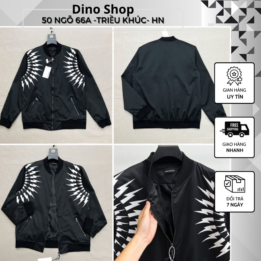 Áo Khoác Bomber Neilbaret Gió Hai Lớp Họa Tiết In Tia Sét Sâc Nét , Bomber Gió Hót Trend 2023
