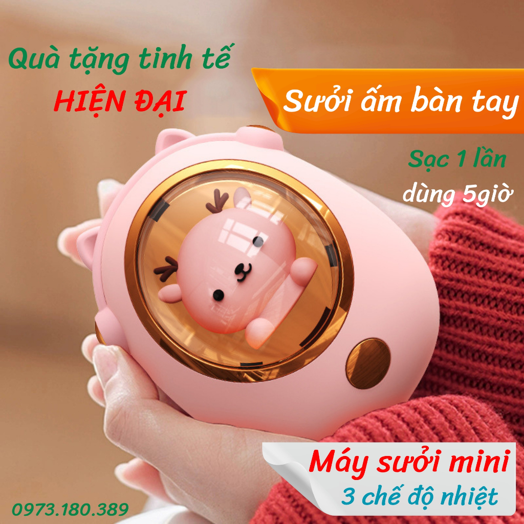 Máy sưởi ấm mini hình Thú Cưng dễ thương 2 trong 1 giữ ấm và sạc pin cho điện thoại điều chỉnh nhiệt 3 chế độ